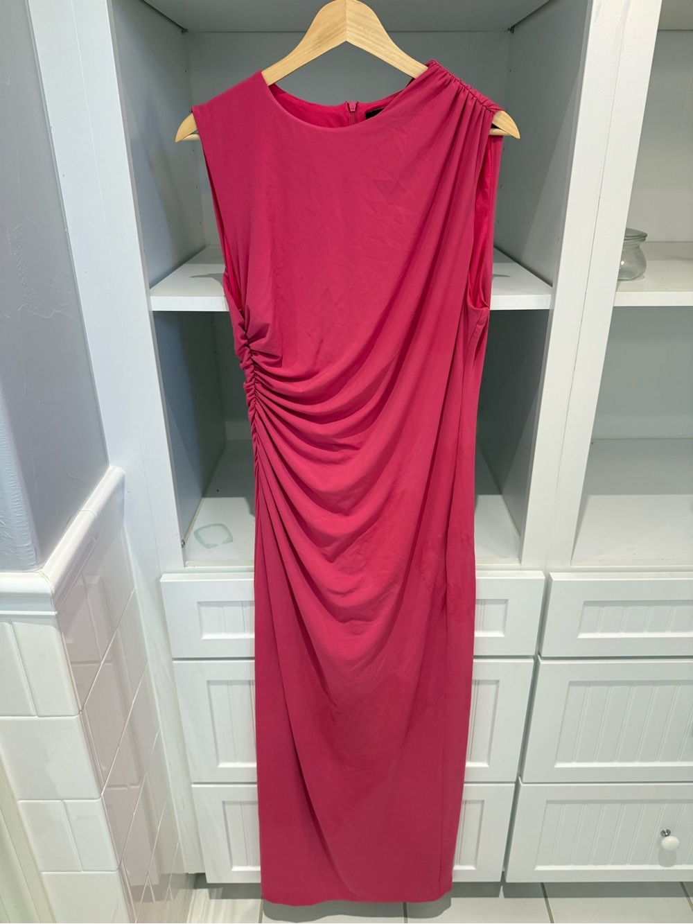 Zara Sleeveless Midi Dress in Fuchsia with Side Draping